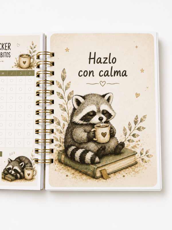 Planner Motivacional de Mapache Relajado